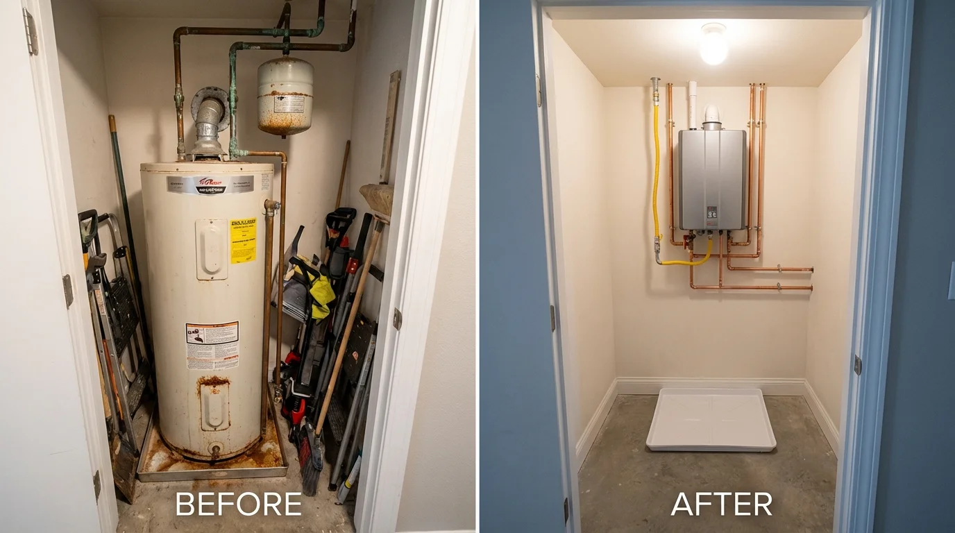 Tank water heater versus wall-mounted tankless unit comparison for Seymour, MO homeowners