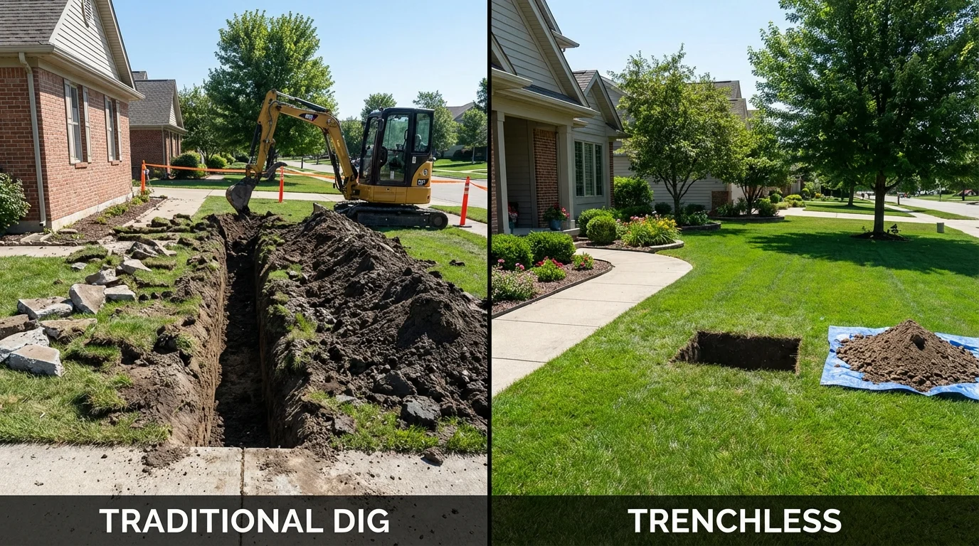 Trenchless sewer repair with minimal yard damage versus traditional excavation in Seymour, MO